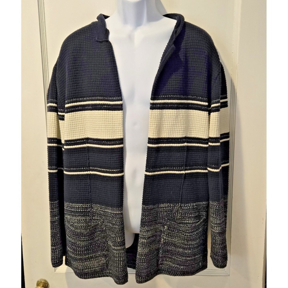 Zara Man Men's Waffle Knit Open Cardigan Sweater Striped Chest 42"‎ Size XL